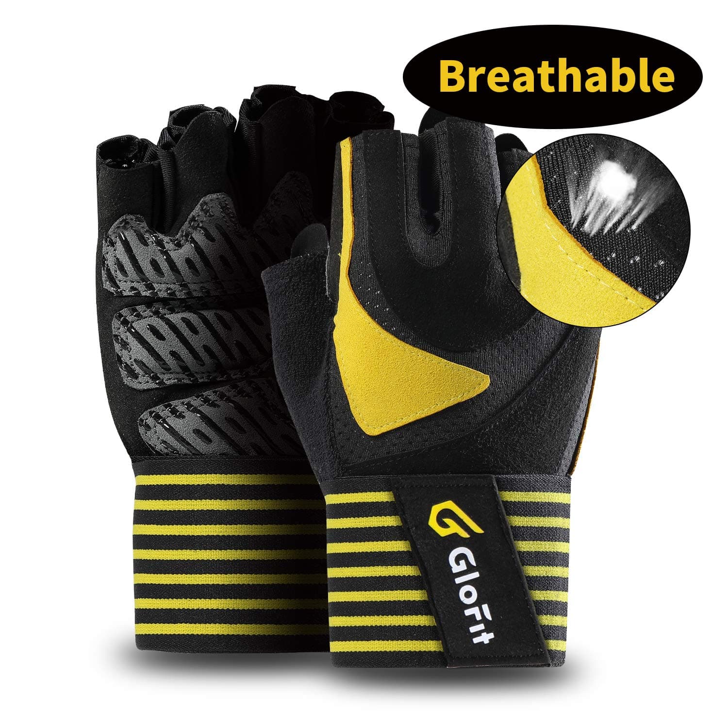 Glofit Essential Weight Lifting Gloves, 18'' Wrist Wraps Support, Pro Padded & Pull-Tabs on Finger Workout Gloves for Powerlifting, Heavy Lifting, Fitness, Gym, Crossfit Women and Men