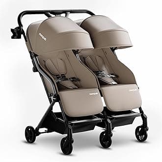 Mompush Lithe Double Stroller, Lightweight Side by Side Stroller for Newborn and Toddler, Easy Fold, Spacious Seats with Recline, UPF50+ Canopy