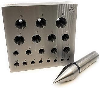 Aone Conical Bezel Forming Block Set with Punch Round Shaped to Form Tapered Stones Bezels & Prong Setting for Jewellery Making, Goldsmith, Silversmith & Hobby Crafts DIY