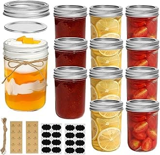 ComSaf Small Mason Jars 8 oz 12Pcs Bulk Set, Half Pint Regular Mouth Mason Jar with Lids and Seal Bands, Glass Canning Jars for Jam, Jelly, Spice, Meal Prep, Shower Wedding Favors, DIY Candles Decor