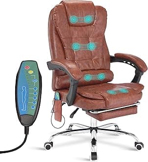 Massage Office chair for Home Office, Computer Desk Chairs Executive Office Chair with Footrest 135° Reclining Extra Padded Adjustable Height Heavy Duty 360° Tilt Function & Remote, Brown