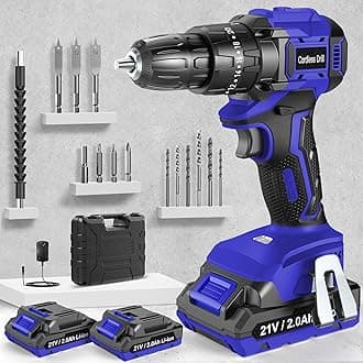 Cordless Drill, Power Drill Brushless 21V, Cordless HammerDrill with 2 Batteries 2000mAh, 20+3 Torque, 45N.m Max DrillSet, LED Light, 2 Speed, 14PCS Accessories for Home and Garden DIY Project