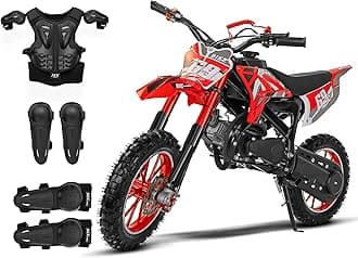 Off-Road Kids Dirt Bikes - 49CC 2-Stroke Gas Powered Dirt Bike, Dual Suspension Youth Motorcycle for Kids 13+ Years Old, 28 MPH Speed, Holds 220LBS, Disc Brakes, with Armor