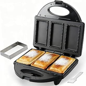 FineMade Electric Mini Pocket Pie Maker Machine with Crust Cutter, Pocket Pie Iron Press with Non Stick Surface, Ideal for Hot Chicken Pockets Pizza Pockets Grilled Cheese Sandwiches and More