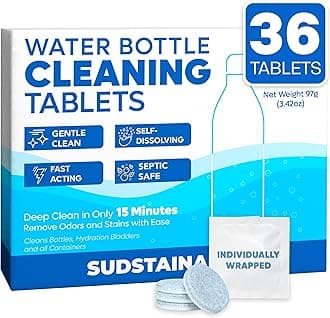 Sudstainables Sojourner Bags Water Bottle Cleaning Tablets - 36 Pack, Biodegradable, Chlorine & Odor Free, Hydration Bladder And Water Bottle Cleaner Tablets, Removes Stubborn Stains & Odors