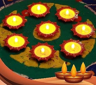 16 Pcs Water Sensor Diya Lights Flameless & Smokeless Electric LED Diyas Warm Ambient Tealight Candles for Home Mandir Decoration, Diwali Deepam Festival, Christmas New Year (Pack of 16)