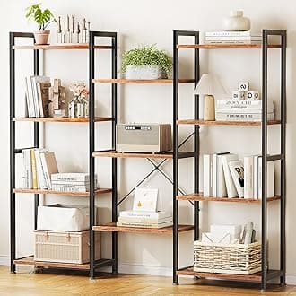 Casaottima Triple 4 Tier Bookshelf, Large Bookcase with 11 Open Display Shelves, Modern Industrial Book Shelves Book Case for Bedroom, Wide Standing Shelving Unit for Living Room Home Office, Vintage