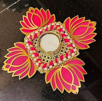 GIFT JAIPUR Handmade Pink Lotus Single Diya Rangoli No Scent Candles With Wax For Diwali Ganesh Chaturthi Laxmi Pooja Home Temple Rangoli Diya Floor Decoration