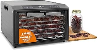 Electric Food Dehydrator Select Series 6-Tray with Adjustable Temperature Control Includes Chrome Plated Drying Trays Stainless Steel Construction and Glass French Doors, 700-Watts, Black