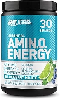 Optimum Nutrition Amino Energy - Pre Workout with Green Tea, BCAA, Amino Acids, Keto Friendly, Green Coffee Extract, Energy Powder - Blueberry Mojito, 30 Servings (Packaging May Vary)