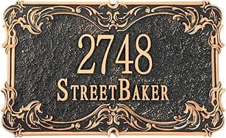 Address Plaque Cast Metal - (11.8 x 6.8 inch) Custom Address Sign,House Number Plaque Sign,Address House Numbers for Outside House,Apartment,Garage,Farmhouse,Drive Way,Street WALL MOUNTED (Red Copper)