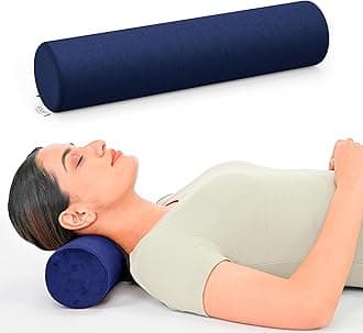 FOVERA Cervical Neck Roll Pillow for Neck Pain Relief - Memory Foam Neck Pillow for Bed | Round Neck Pillows for Sleeping | Bolster Pillow for Bed, Legs and Back (Navy Blue)