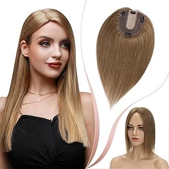 Elailite Clip in Hair Toppers Real Human Hair For Women uk Thinning Hair - Toupee Extensions MIDDLE SILK BASE (2.5 * 9cm) HairPiece (#06 Light Brown, 12 Inch)