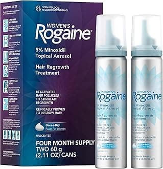 Rogaine for Women 5% Minoxidil Foam, Growth Treatment for Thinning & Hair Loss, Once-A-Day Unscented Topical Foam, Regrow Fuller Thicker Hair, Dermatologist Recommended, 4-Month Supply, 2 x 2.11 oz