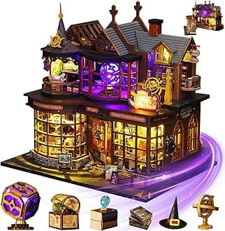 Mostop DIY Miniature Dollhouse Kit, Wooden Dollhouse Kit Miniature House Kit with LED Light,Creative Room Idea for Kids/Adults Magic House DIY Kits (Magic Treasure House)