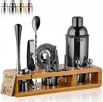 barillio Black 23-Piece Bartender Kit Cocktail Shaker Set : Stainless Steel Bar Tools With Sleek Bamboo Stand, Velvet Carry Bag & Recipes Booklet | Ultimate Drink Mixing Adventure