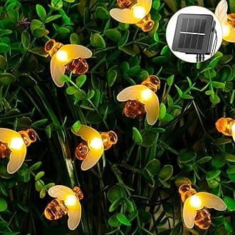 Solar Bee String Lights Outdoor 31FT 50 LED Honeybee Fairy Lights with 8 Lighting Modes, Waterproof Solar Bumble Bee for Patio Yard Garden Grass Wedding Christmas Party Decor, Warm White
