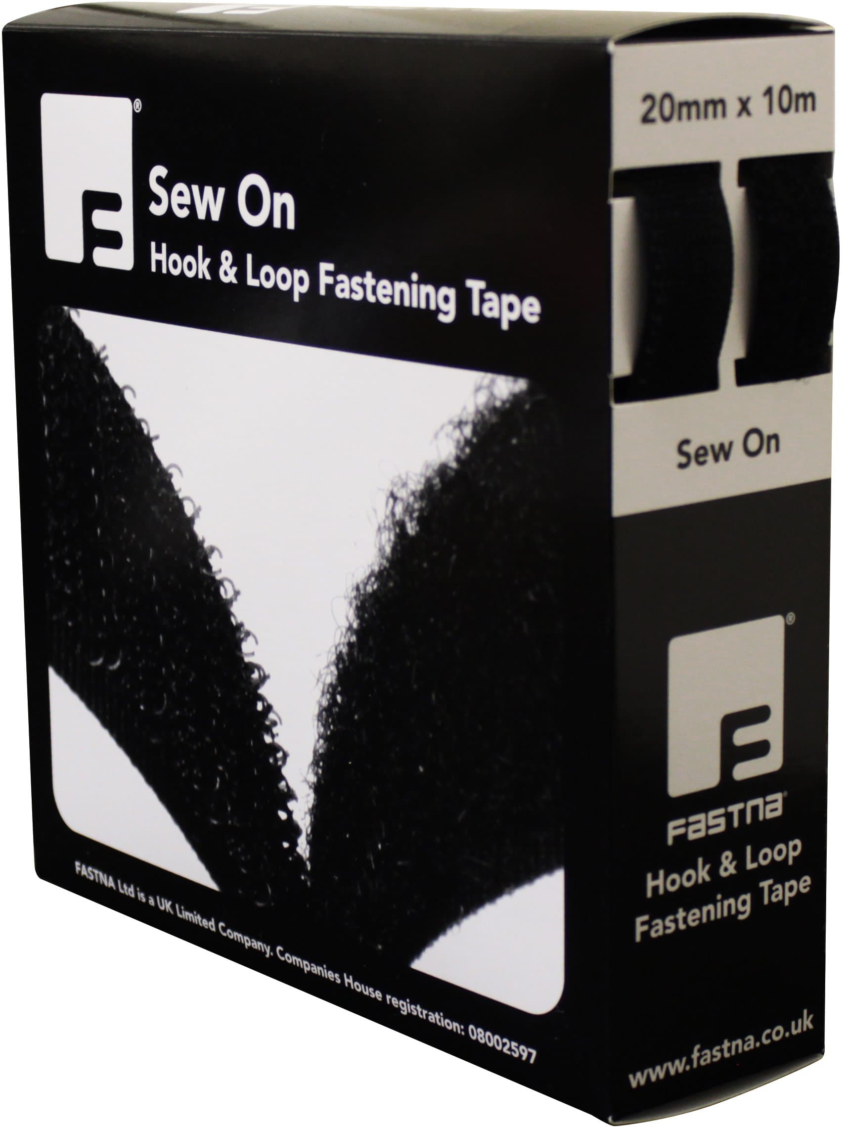 20mm x 10m Black FASTNA Brand Sew On Hook & Loop Tape