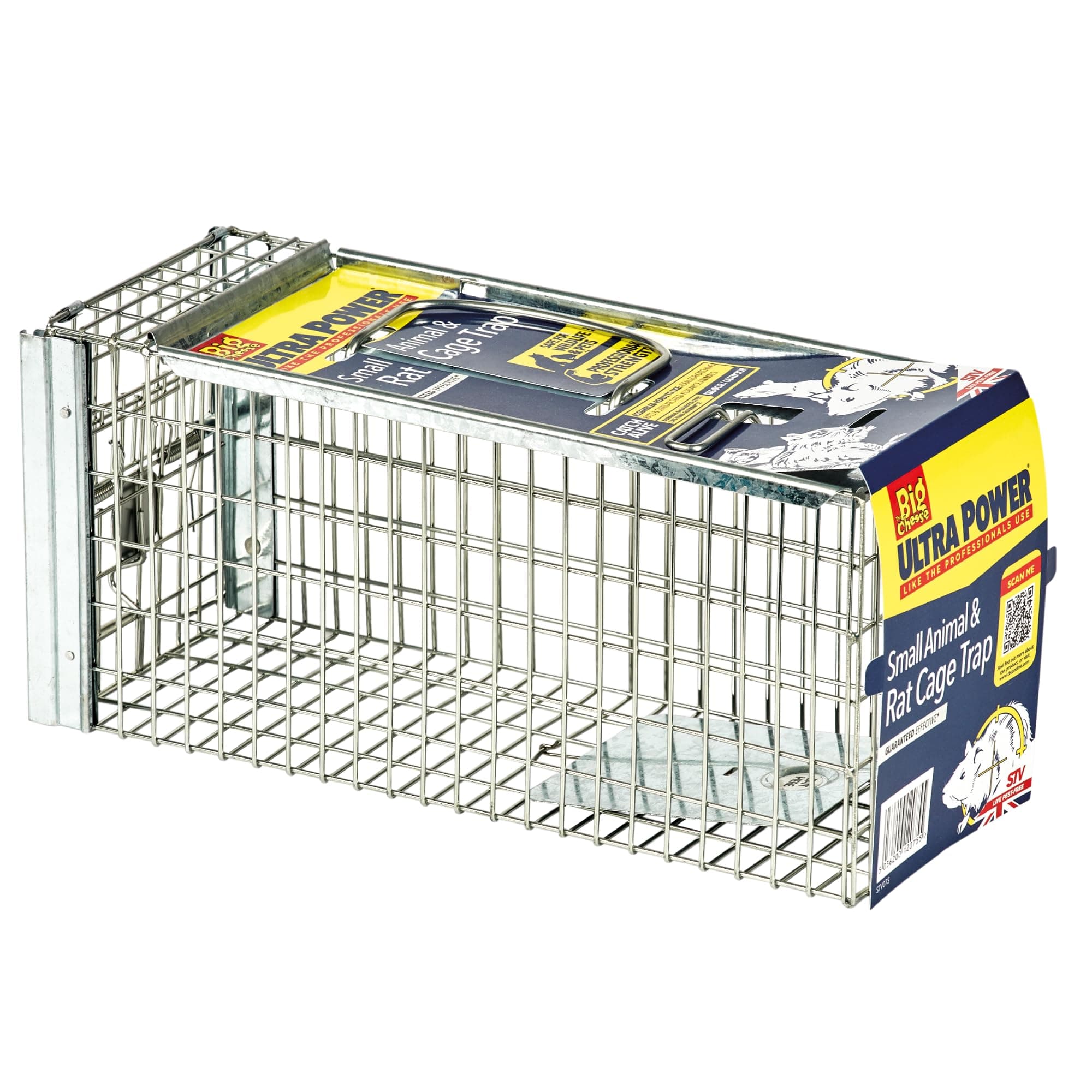 The Big Cheese Ultra Power Rat Trap Cage - Humane Rat Catcher for Rats, Squirrels, Mink – Heavy-Duty Galvanised Mesh, Easy Set-Up with Spring-Loaded Door & Transportation Handle – 36cm x 14cm x 16cm