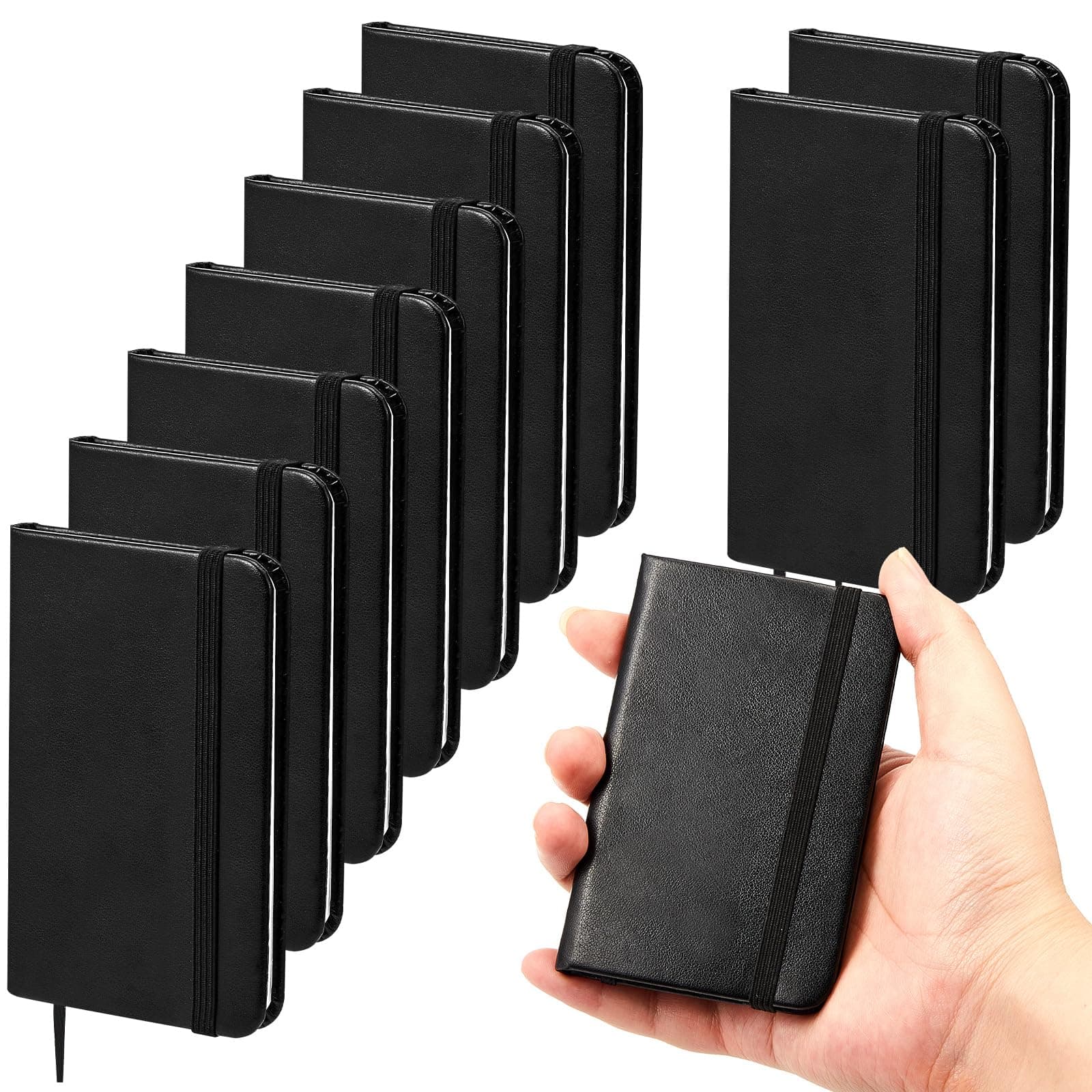 10 Pcs Hardcover Leather Pocket Notebook 4 x 2.5 Inch Small Notebook 50 Sheets Hardcover Mini Notepad Tiny Lined Journal Notebook for Office Home School Writing Supplies (Black)