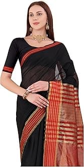 Sidhidata Women's Chanderi Cotton Saree With Unstitched Blouse Piecee (White Golden Boarder)