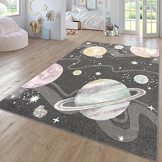 TT Home Nursery Area Rug Kids Rug For Bedroom Girls Boys Modern Rainbow Cloud Rug Animal Motif Colourful, colour:Anthracite, Size:80x150 cm