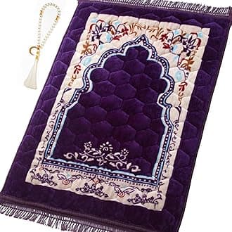 Muslim Prayer Rug with Tasbih Prayer Beads, Soft Large Prayer Matt Islam, Padded Islamic Prayer Mat Thick for Men and Women, Janamaz, Sajadah (31.5" x 47.2", Purple)