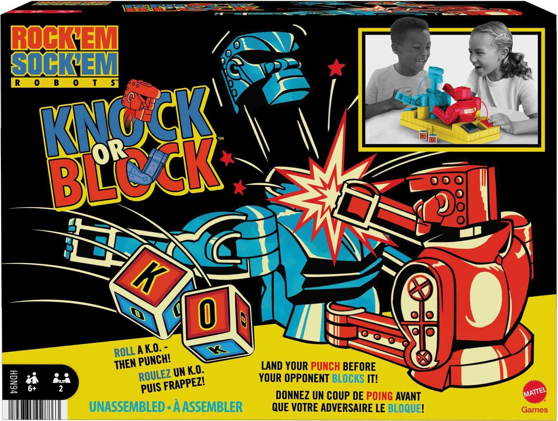 Mattel Games Rock 'Em Sock 'Em Robots Kids Game with Red Rocket & Blue Bomber Fighters