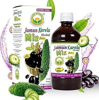 Jamun Karela Herbal Mix Juice with Holy Basil | 16.23 Fl Oz (480ml) | Natural Indian Black Berry & Bitter Gourd Juice | Plant-Based Ayurvedic Wellness Drink | No Added Sugar