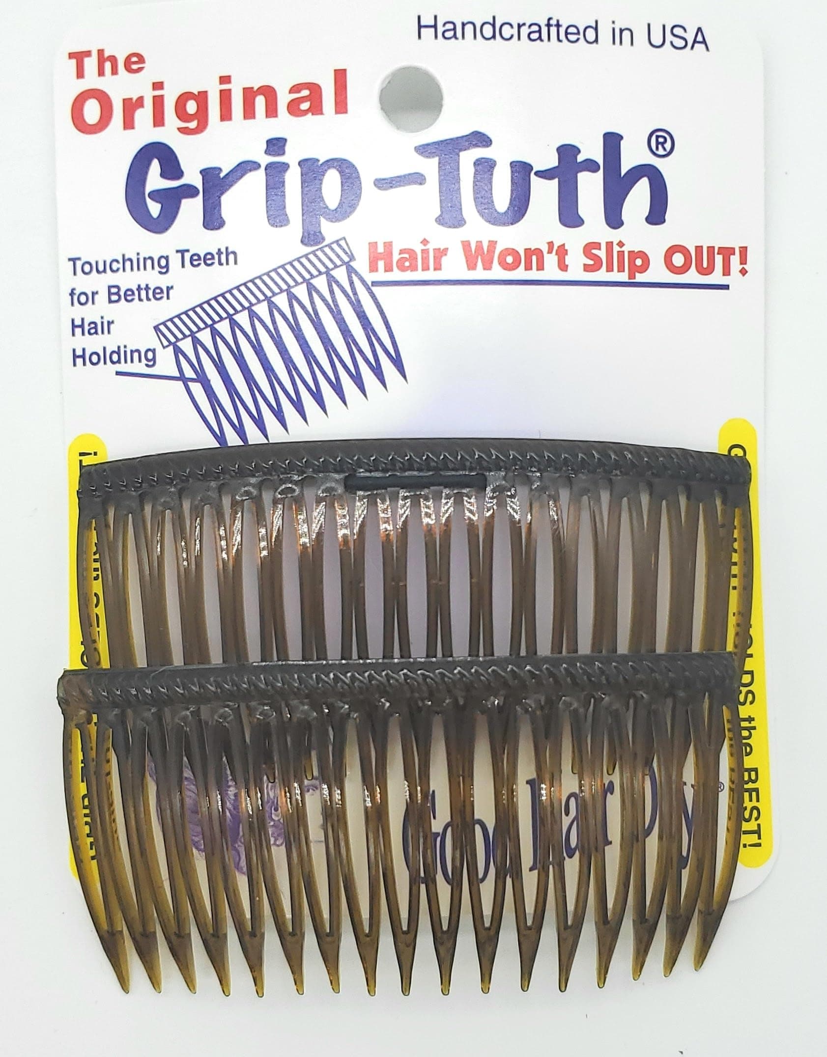 Grip-Tuth Combs - 3 1/4" Side Combs, For All Types Of Hair, Decorative & Styling Women Accessories - Tortoise Shell, Set Of 2