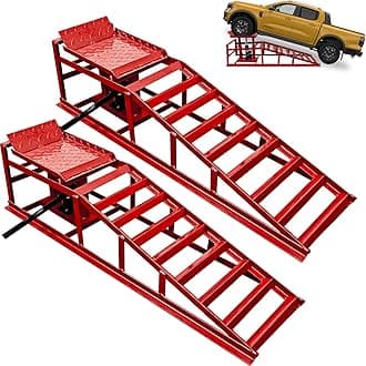 Hydraulic Car Ramps 5T (11000lbs) 2PCS Heavy Duty Vehicle Lift Ramps Lift Height 10.2"-15" Portable and Reliable for Home Garage Use (Red, 45.3" L x 10.2" W x 15" H)