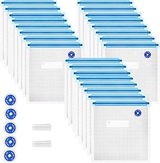 Sous Vide Bags 31 Piece (24 Vacuum Zipper Bags & 2 Seal Clips & 5 Air Valves), BPA Free Reusable Vacuum Sealer Bags (13" x 10") Food Vacuum Storage Bags