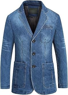 SWJGLITTRMens Two Button Denim Suit Jacket Slim Fit Autumn Blazer Sport Coat Lapel Vintage Jean Suits Jackets