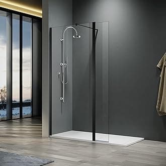 ELEGANT 700x1900mm Shower Enclosure with 8mm Clear Easy Clean Safety Glass Walkin Shower Screens Panel+ Black Stainless Steel Support Bars with 300mm Flipper Panel