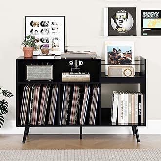 RARZOE Large Record Player Stand, Mid Century Vinyl Record Display Stand, Turntable Stand with Storage, Record Player Holder Up to 350 Albums, Record Vinyl Storage Cabinet for Living Room, Black