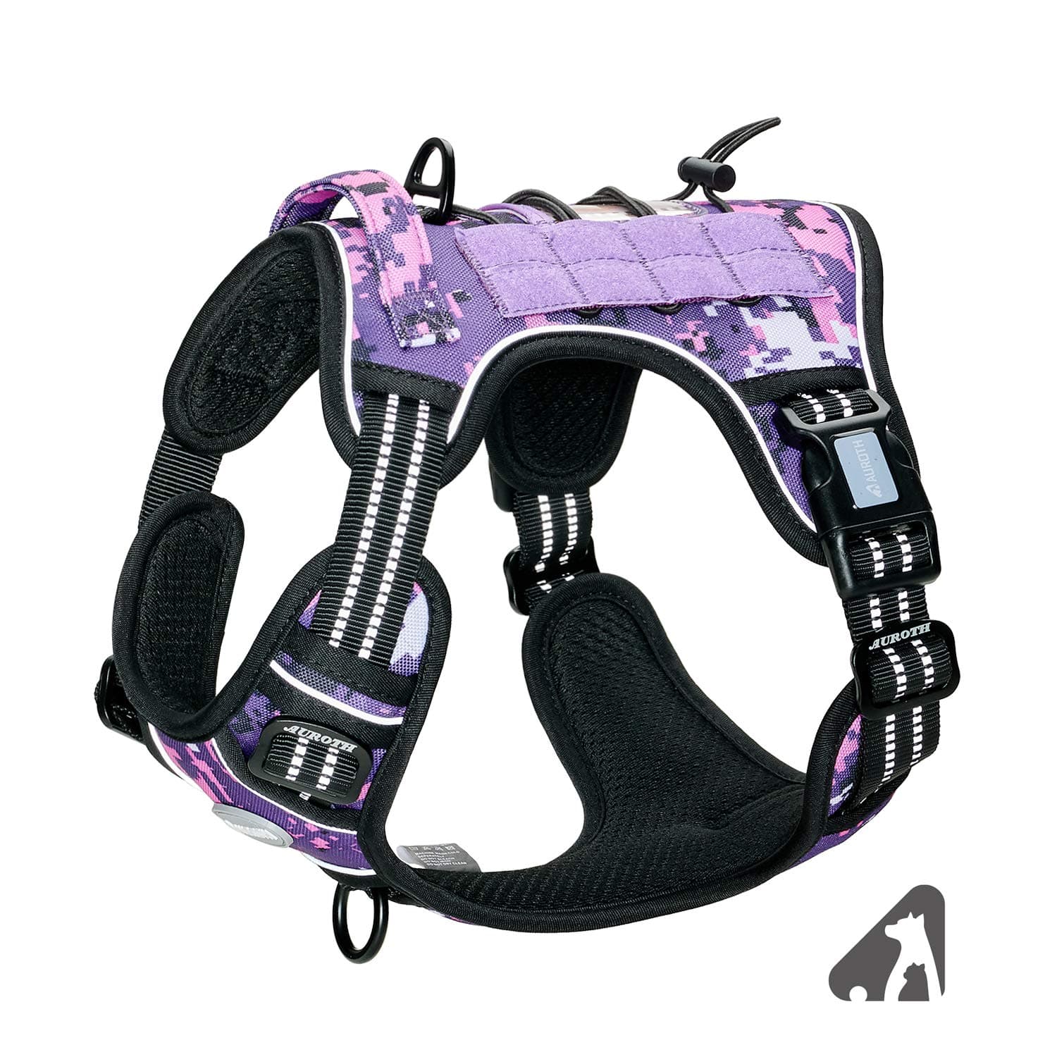 Tactical Dog Harness for Small Medium Large Dogs No Pull Adjustable Pet Harness Reflective K9 Working Training Easy Control Pet Vest Military Service Dog Harnesses (M, Purple Camo)