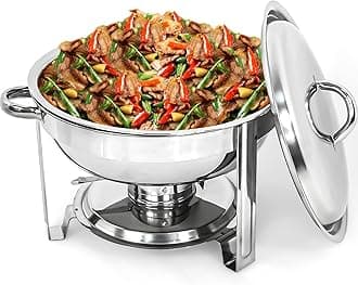 Chafing Dish Buffet Set 5 Qt Stainless Steel Food Warmer Chafers for Catering, Parties with Water Pan, Fuel Holder, Catering Buffet Servers and Warmers 1 Silver
