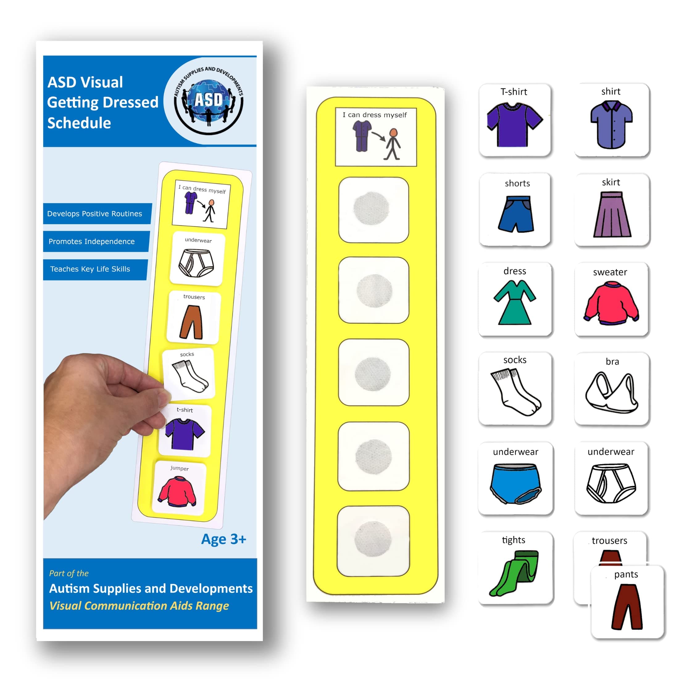 I Can Dress Myself - Daily Schedule - Premium Durable Plastic - Visual Schedule for Kids with Autism - 12 Clothing Cards - Autism Learning Materials – Special Education (English)