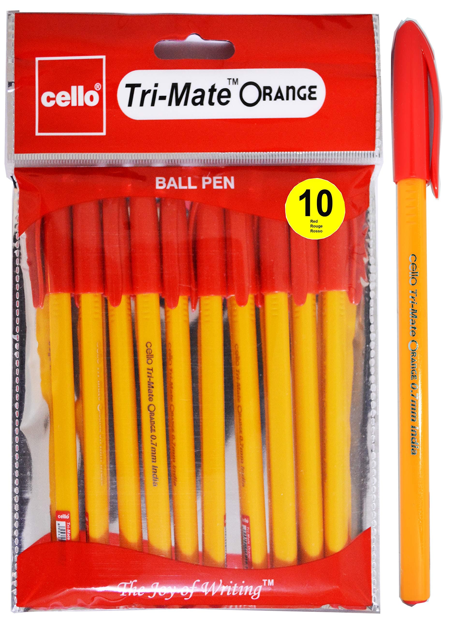 Tri-Mate Orange Ballpoint Pens Medium Point Biro (Red, Pack of 10)