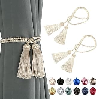 BEL AVENIR 2 Pack Curtain Handmade Tiebacks Decorative Curtain Holdbacks with Tassel (Beige, 2 Pack)