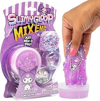Kuromi SLIMYGLOOP Mix’EMS Slime, Collectible Charm with Fun Add-Ins, Hello Kitty and Pink Glitter Slime, Party Favors for Kids 8-12, Girls Toys Age 6-8, Sanrio Stuff