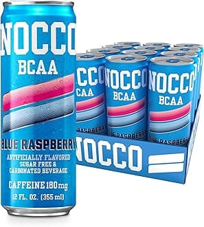 Zero Sugar Energy Drink, Blue Raspberry - 12 Fl Oz (Pack of 12) - 180mg Caffeine, Sugar Free, BCAAs - Branched Chain Amino Acids, Carbonated & Low Cal, B Vitamins, Grab & Go Performance Beverage