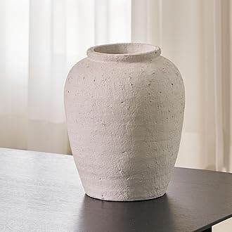 LB2 White Ceramic Large Vase, 11" Tall Zen Style vase, Terra Cotta Pitcher Vase, Distressed Farmhouse Decor, Pottery Decorative Flower for Home Decor (A - White 11.8")
