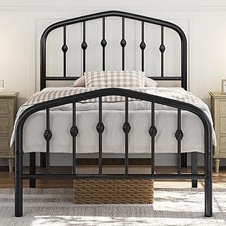 Yaheetech 3ft Single Bed Frames Slatted Metal Bed with Crown-inspired Design Headboard/Spacious Under-bed Storage Black
