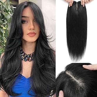 Real Human Hair Toppers for Women - 20inch No Bangs, 8*8inch Big Base, Covers Larger Area, Natural Hair Top