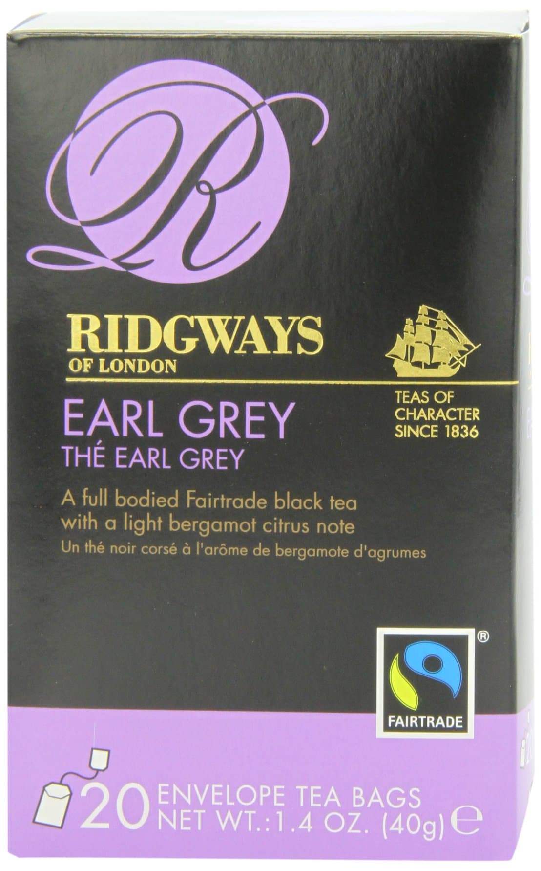 Ridgeways Tea, Earl Grey, Envelope tea bags, 20 Count (pack of 6)