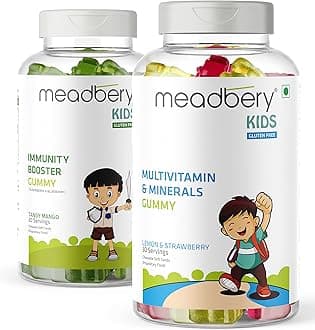 Meadbery Multivitamin and Immunity Gummies For Kids Combo Gift Pack Multiflavored Gluten free Formula With Elderberry Blueberry Vitamin C Vitamin E For Health Immunity 30+30 Gummy Bears