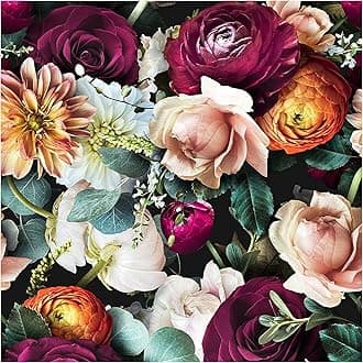 Peel and Stick Floral Wallpaper Rose Daisy Removable Black/Pink/Purple Stick on Wild Mural 17.7in x 32.8ft