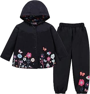 LZHBaby Girls Raincoat Suit Waterproof Hooded Jacket & Trousers 2 Piece Set Windproof Puddlesuit Rain Wear for 1-6Y