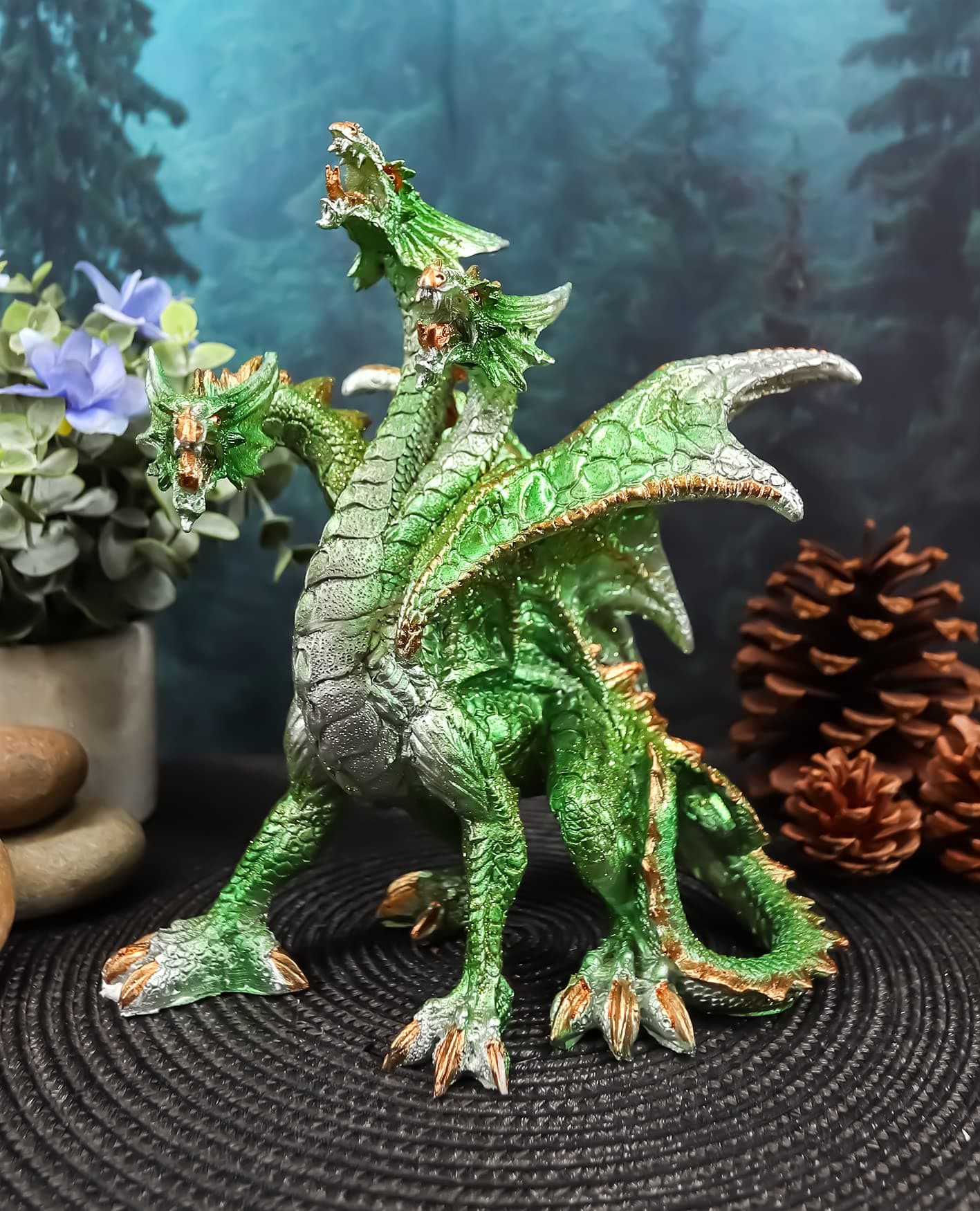 Ebros Ancient Legendary Three Headed Dragon Hydra Roaring Statue 8" Tall Dungeons Dragons Legends and Fantasy Decor Sculpture Medieval Renaissance Figurine Collectible (Green Earth)